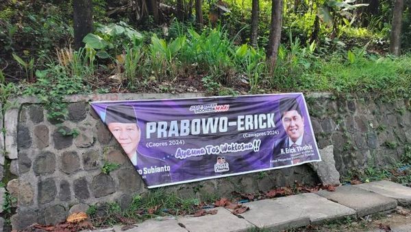 Spanduk Prabowo-Erick Bertebaran di Jalan Cipatat-Cianjur, Nyolong Start?