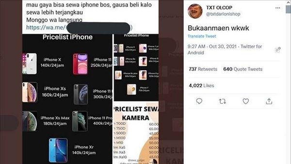 Jasa Sewa Iphone Viral, Tarifnya Bukan Main