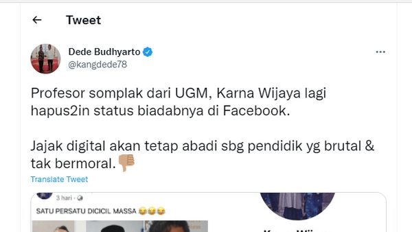 Dede Budhyarto Soal Dosen UGM yang Viral: Karna Wijaya Itu Profesor Somplak, Bidadab dan Tak Bermoral