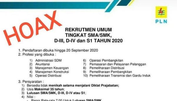 Cek Fakta: Lowongan Kerja PLN Dibuka di Situs Baru, Apa Benar?