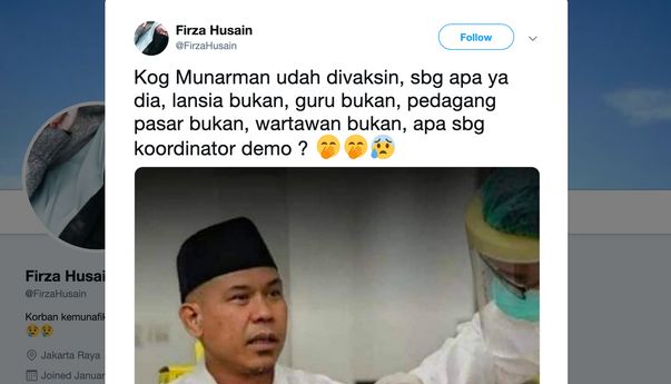 Viral Foto Munarman Sudah Disuntik Vaksin Adalah Hoaks