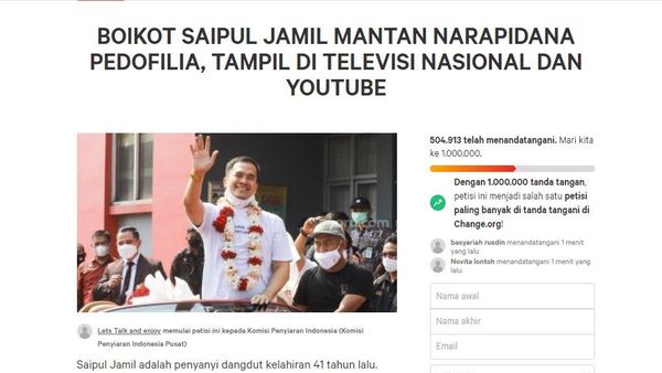 Ditargetkan Sejuta, Petisi Boikot Saipul Jamil Sudah Ditandatangani Lebih dari 500 Ribu Orang
