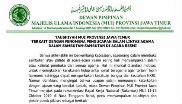 Imbauan MUI Jatim tentang Salam Pembuka Semua Agama, Risma: Nggak Bisa