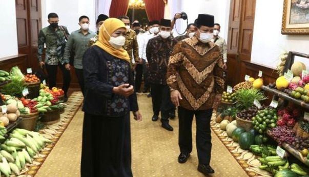 Ketika Gubernur Khofifah Kupas Nanas PK-1 dan Diberi Khusus ke Prabowo Subianto