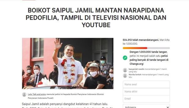 Ditargetkan Sejuta, Petisi Boikot Saipul Jamil Sudah Ditandatangani Lebih dari 500 Ribu Orang