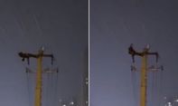 Gereget! Pria Ini Olahraga di Tiang Listrik Hingga Ribuan Rumah Kena Pemadaman Listrik