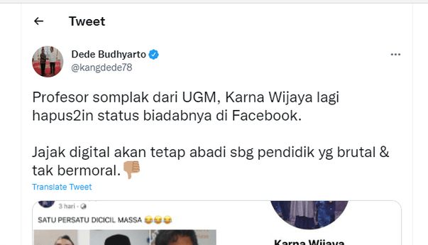 Dede Budhyarto Soal Dosen UGM yang Viral: Karna Wijaya Itu Profesor Somplak, Bidadab dan Tak Bermoral