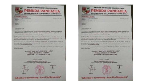 Geger Surat Minta THR ke Warga: Ormas Pemuda Pancasila Cengkareng Minta Maaf, Pebuatnya Kena Sanksi